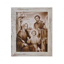 Obraz Święta Rodzina biała przecierana rama 30 cm A